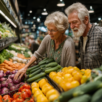 Senior couple cooking healthy meal together